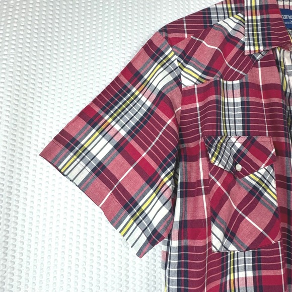 Vintage Wrangler Western Double Pocket Shirt Men Plaid Red Medium Retro Country - Picture 6 of 8